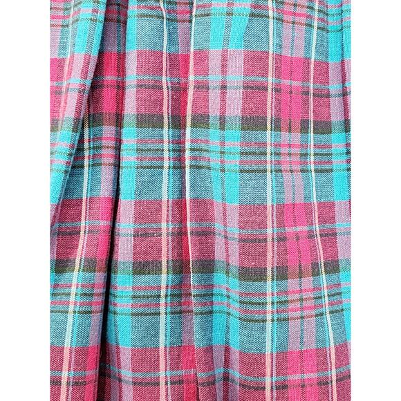 Vintage 80s Gotcha Covered Plaid Cotton Pleated Midi Skirt Size 14 Blue Preppy - Picture 3 of 9